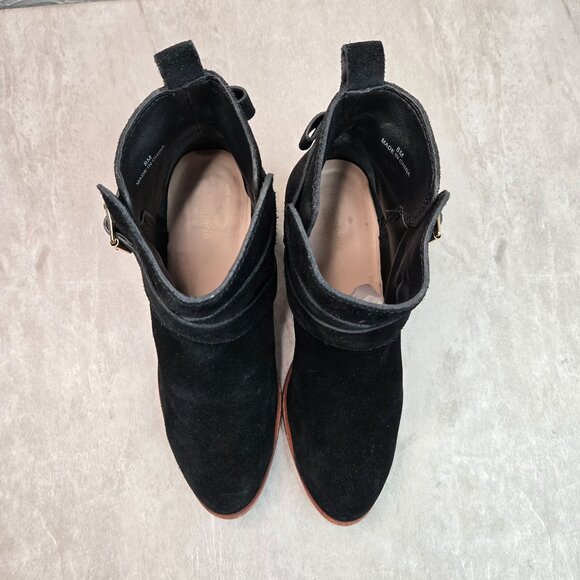 Kate Spade Moto Ankle Boots 8 Black Suede Low Block Heel Dressy Chic Bow Booties - Picture 2 of 13